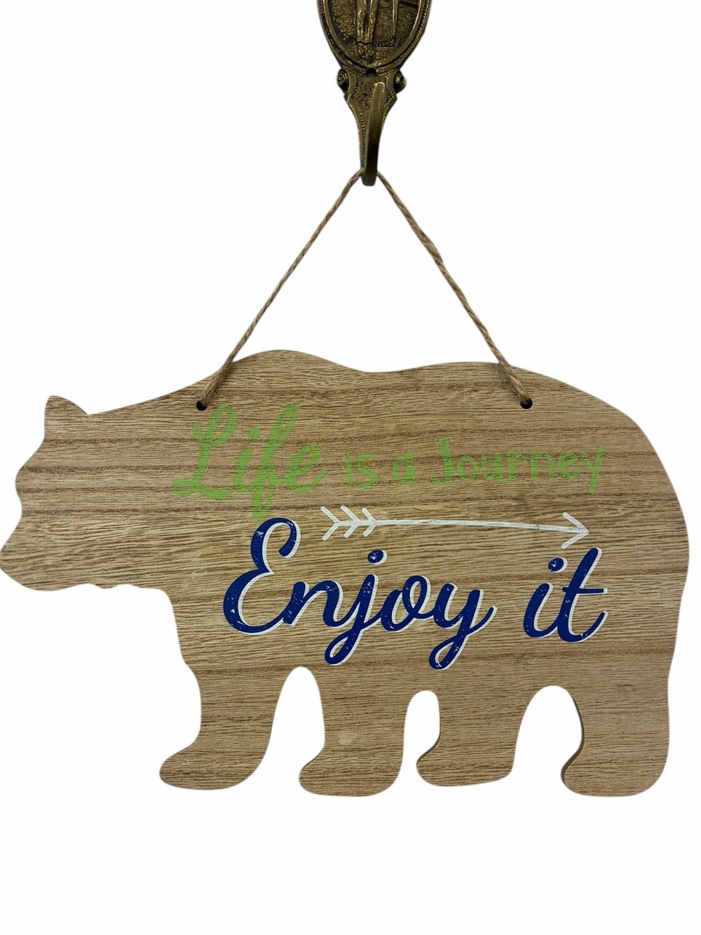 Hanging Wooden Bear Wall Decor
“Life is a Journey, Enjoy It” w Jute Rope